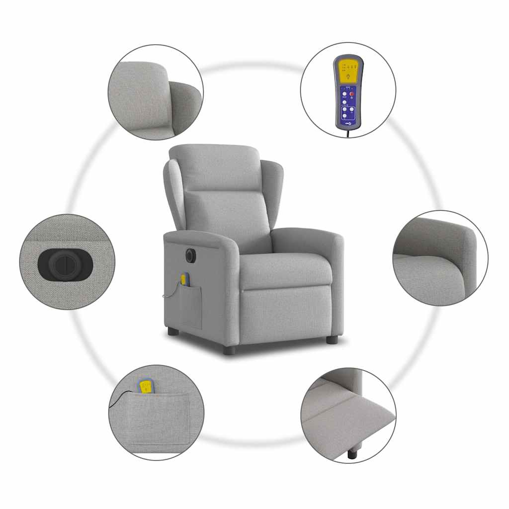 vidaXL Sillón reclinable de masaje eléctrico tela gris nube