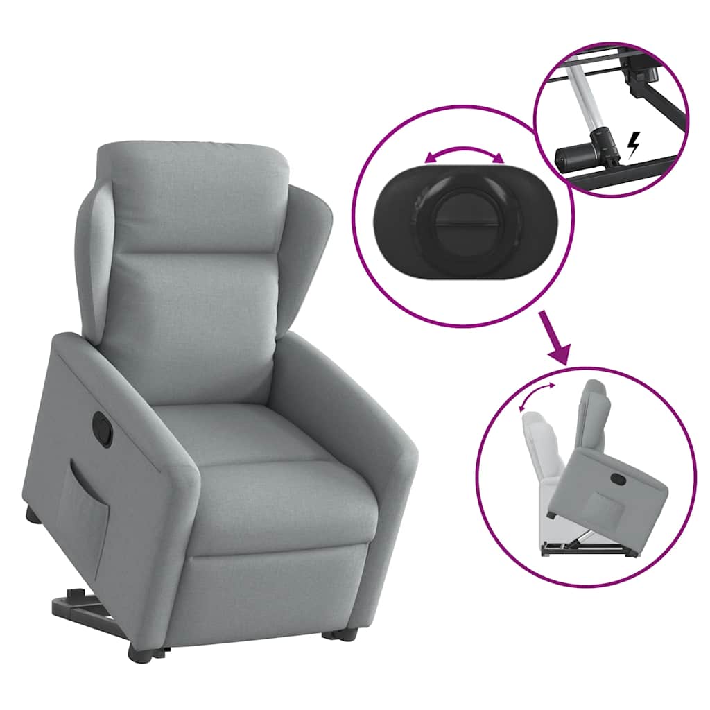 vidaXL Sillón reclinable elevable de tela gris claro