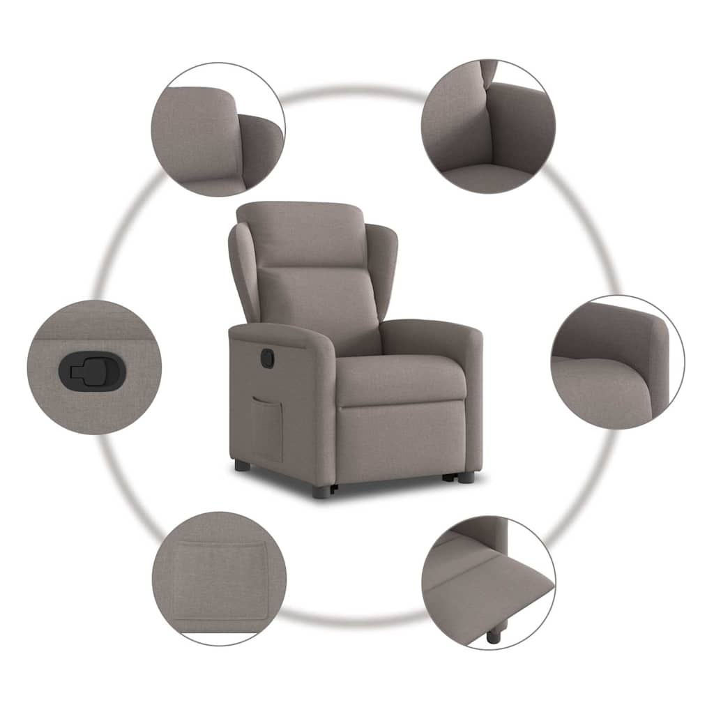 vidaXL Sillón reclinable elevable tela gris taupe