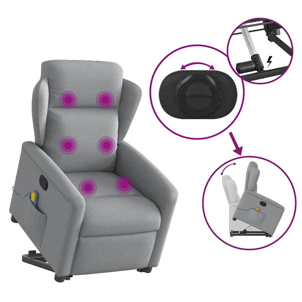 vidaXL Sillón de masaje reclinable de pie de tela gris claro