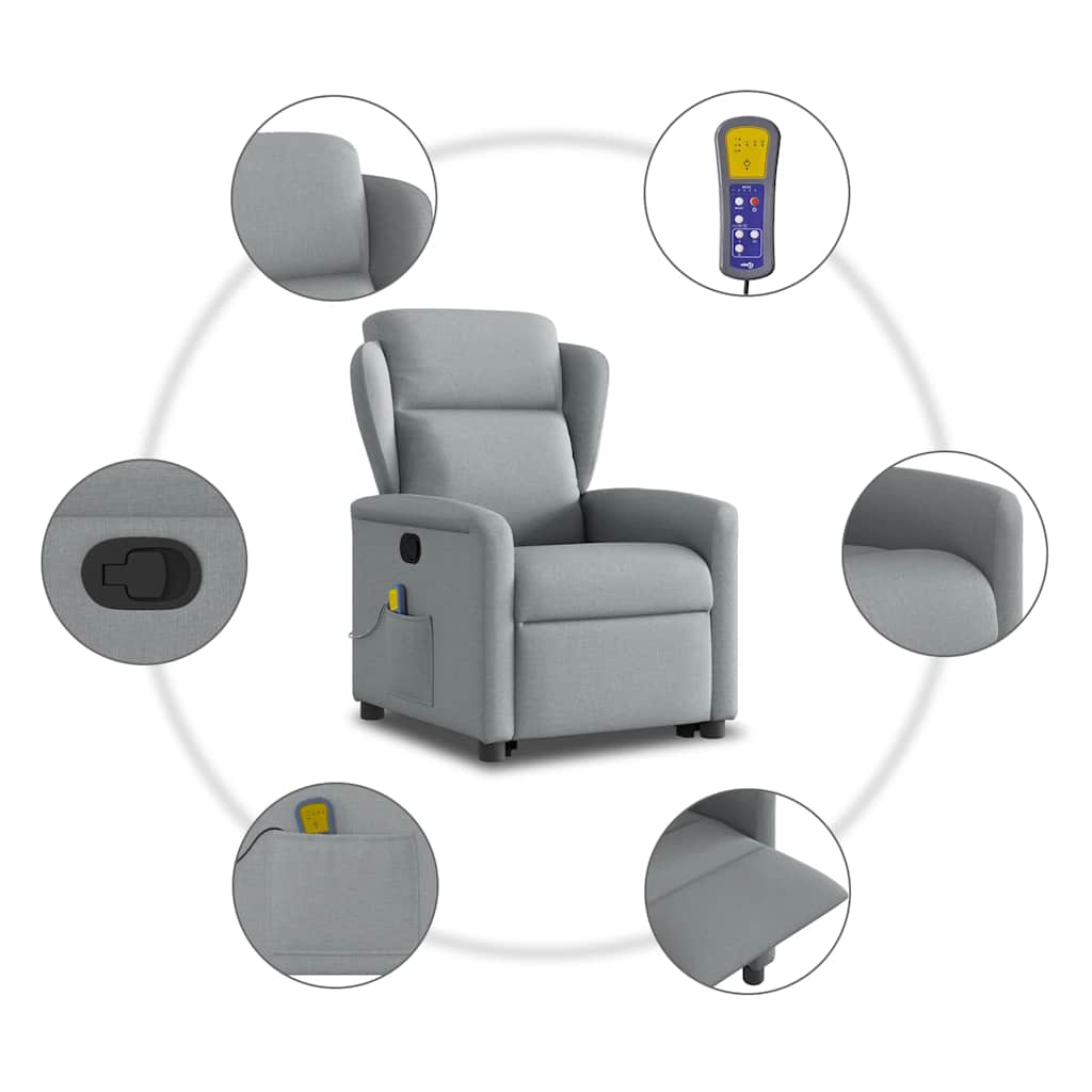 vidaXL Sillón de masaje reclinable de pie de tela gris claro