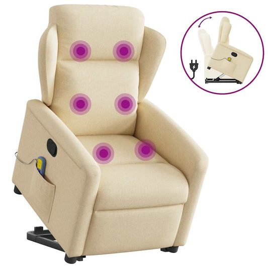 vidaXL Silla de masaje reclinable de pie de tela color crema