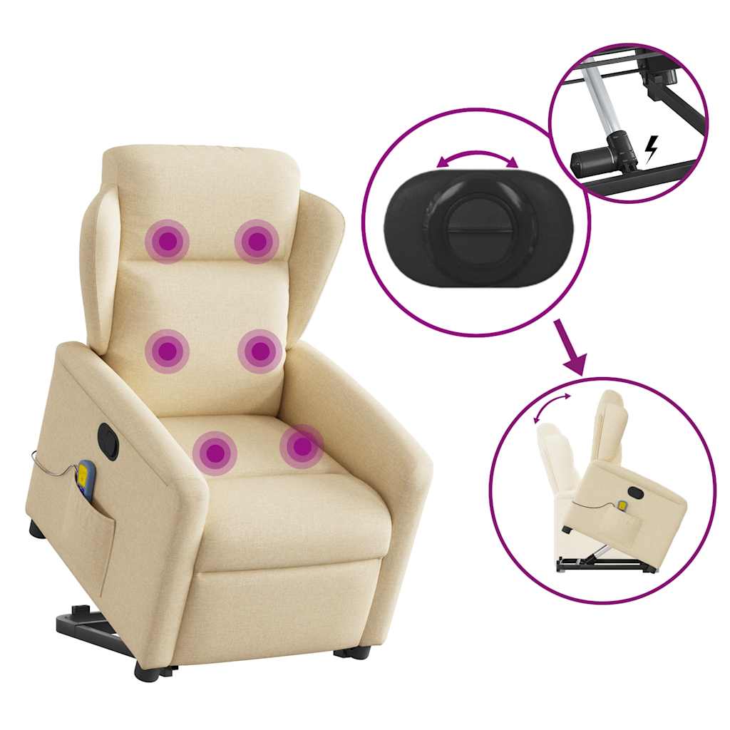 vidaXL Silla de masaje reclinable de pie de tela color crema