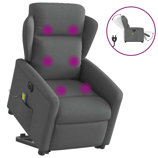 vidaXL Sillón de masaje eléctrico reclinable elevable tela gris oscuro