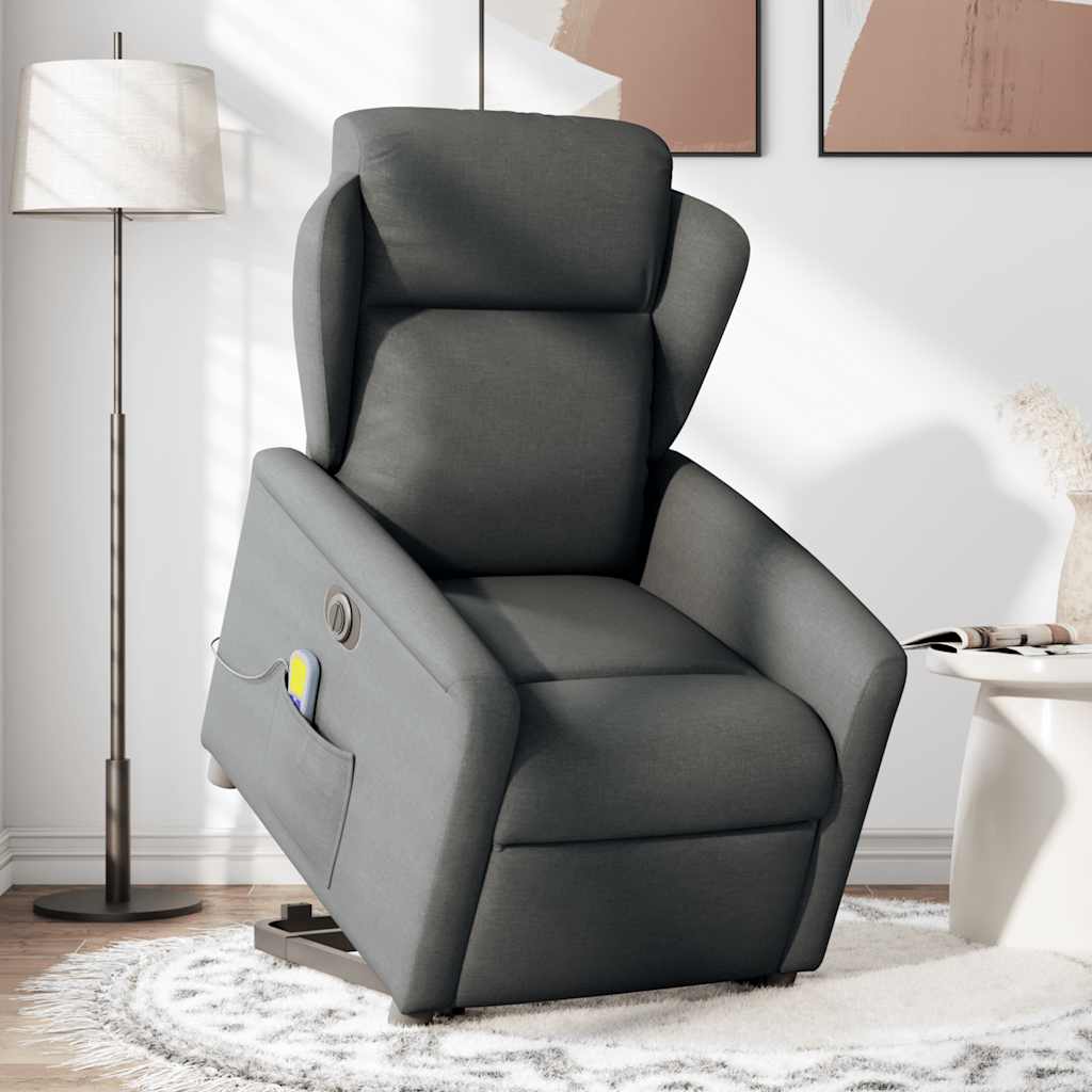 vidaXL Sillón de masaje eléctrico reclinable elevable tela gris oscuro