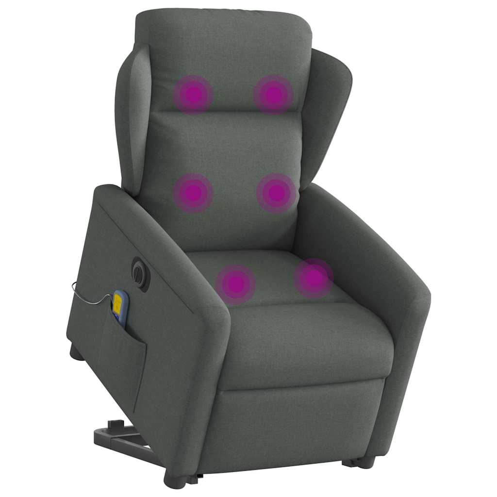 vidaXL Sillón de masaje eléctrico reclinable elevable tela gris oscuro