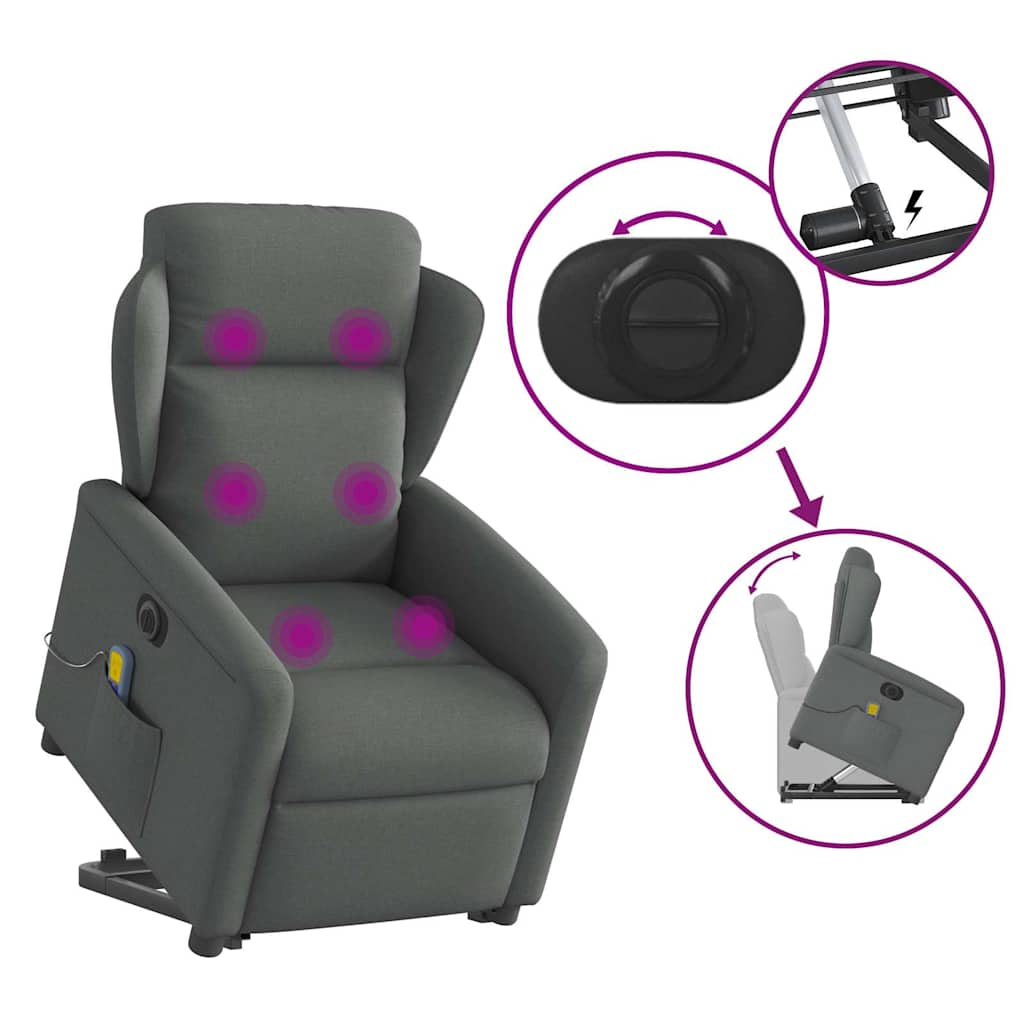 vidaXL Sillón de masaje eléctrico reclinable elevable tela gris oscuro