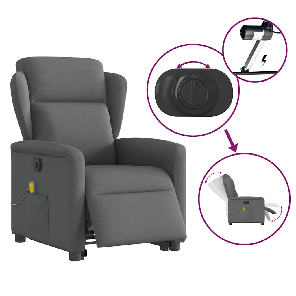 vidaXL Sillón de masaje eléctrico reclinable elevable tela gris oscuro