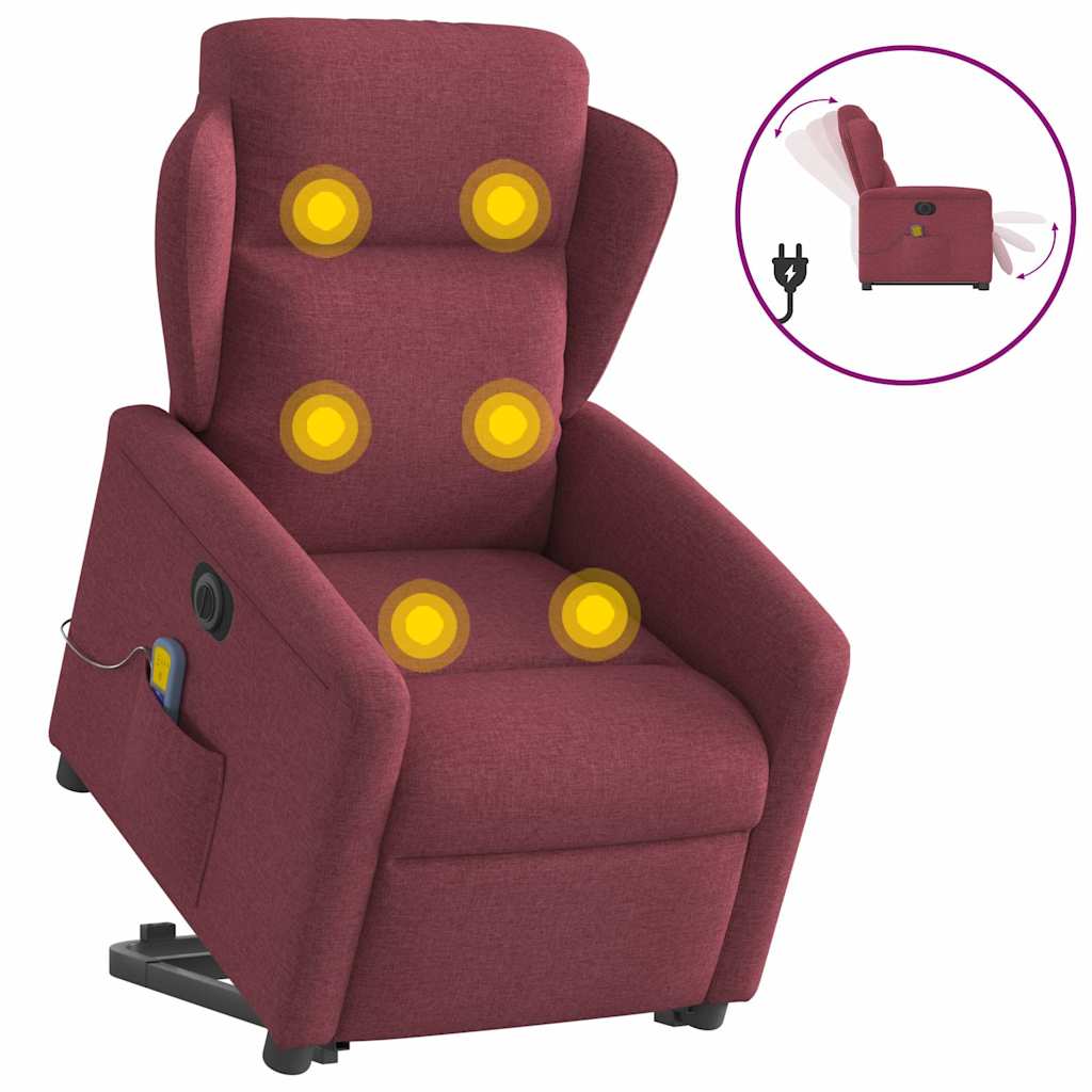 vidaXL Sillón de masaje eléctrico reclinable elevable tela rojo tinto