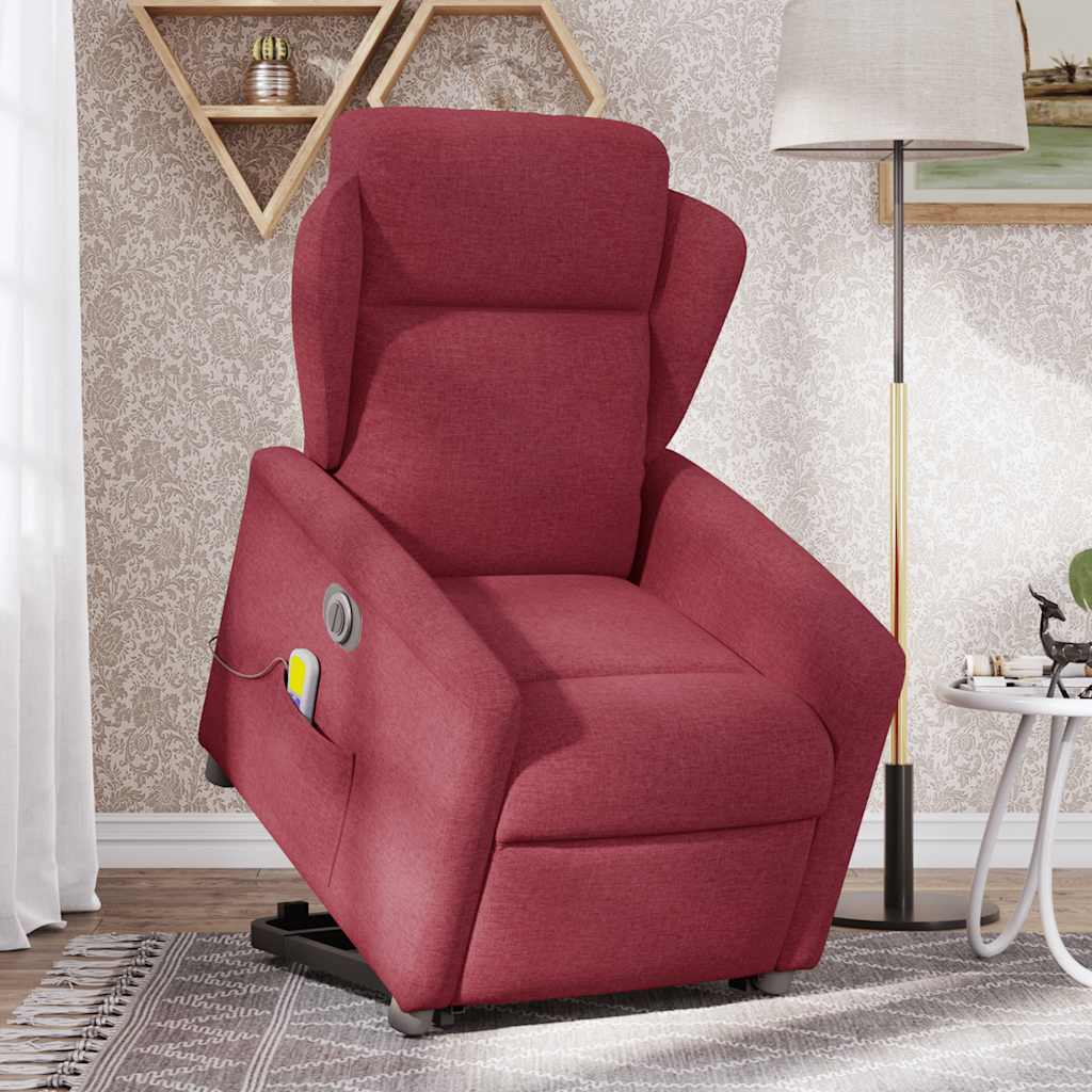 vidaXL Sillón de masaje eléctrico reclinable elevable tela rojo tinto