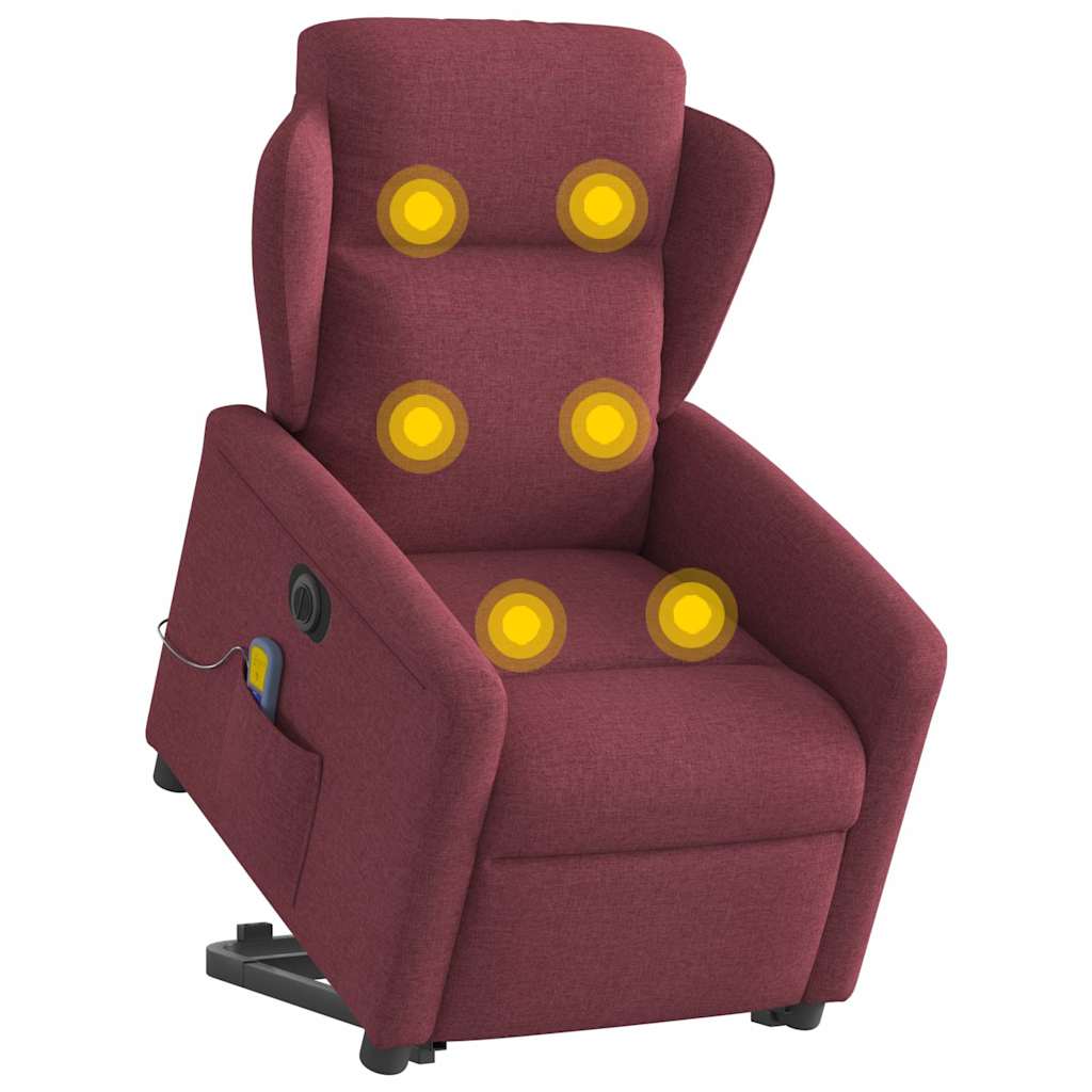 vidaXL Sillón de masaje eléctrico reclinable elevable tela rojo tinto