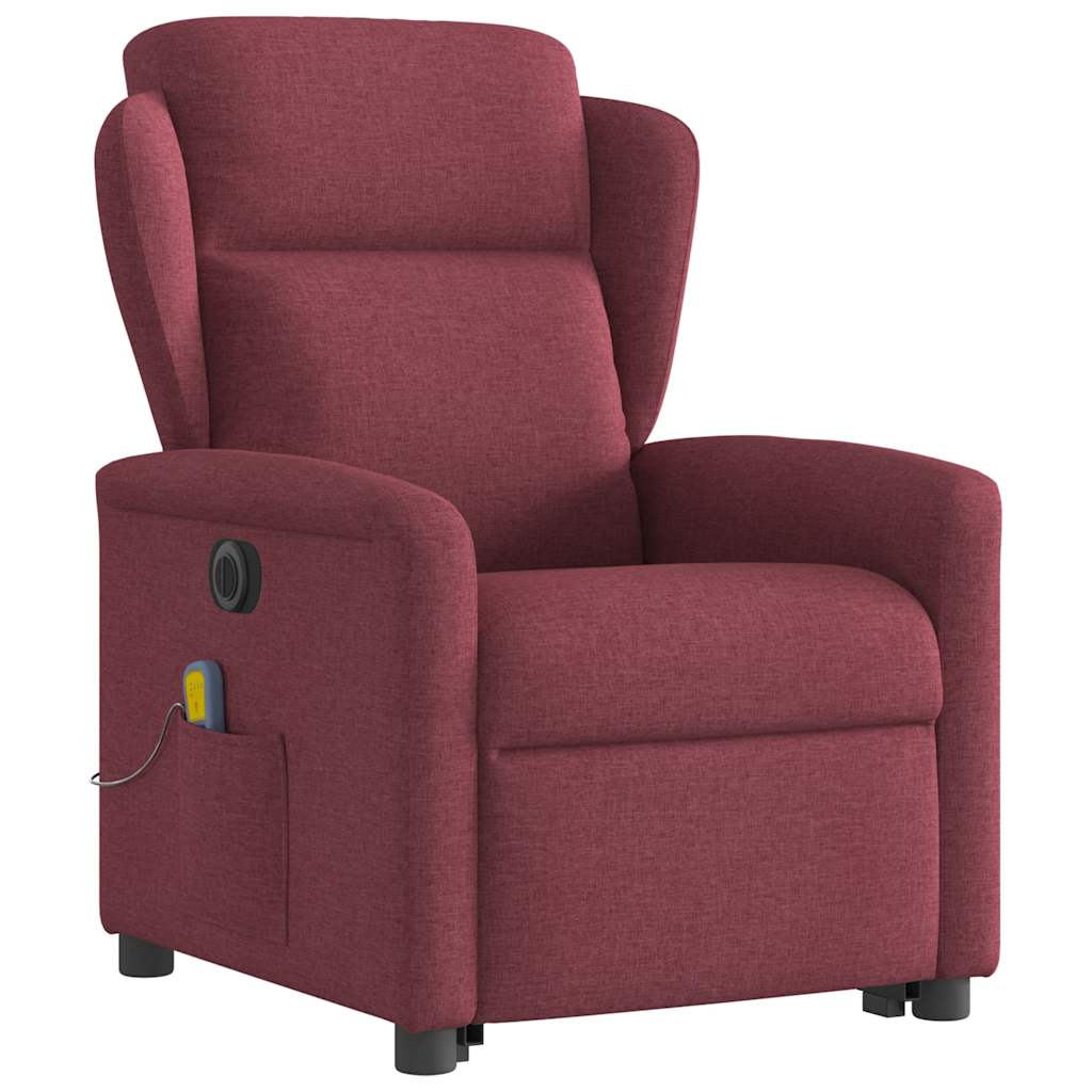 vidaXL Sillón de masaje eléctrico reclinable elevable tela rojo tinto