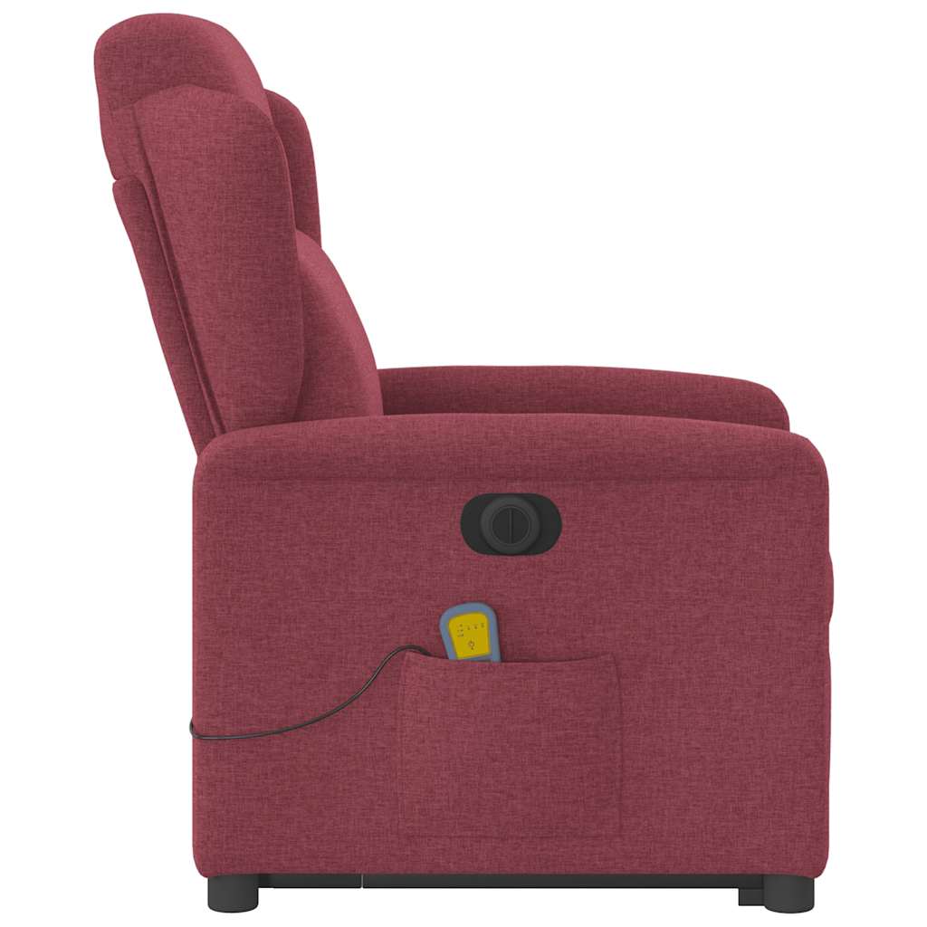 vidaXL Sillón de masaje eléctrico reclinable elevable tela rojo tinto