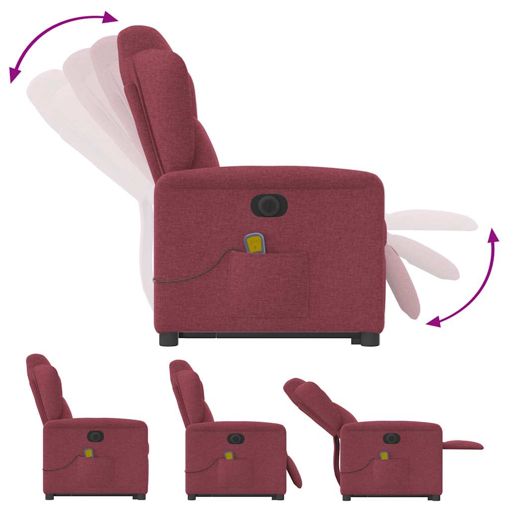 vidaXL Sillón de masaje eléctrico reclinable elevable tela rojo tinto