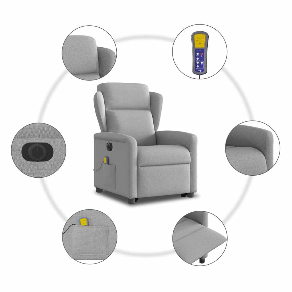 vidaXL Sillón de masaje eléctrico reclinable elevable tela gris nube