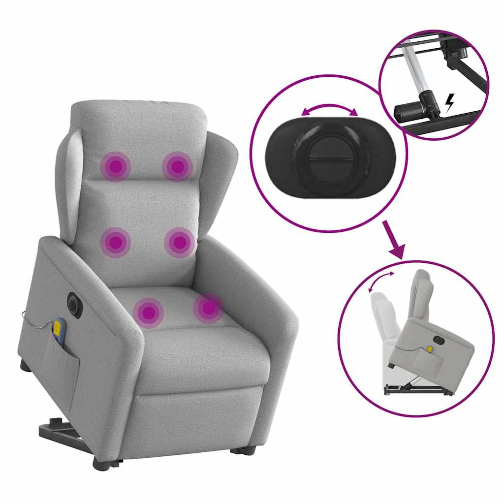 vidaXL Sillón de masaje eléctrico reclinable elevable tela gris nube