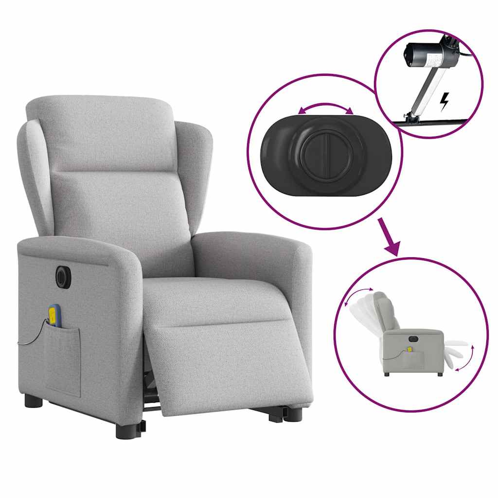 vidaXL Sillón de masaje eléctrico reclinable elevable tela gris nube