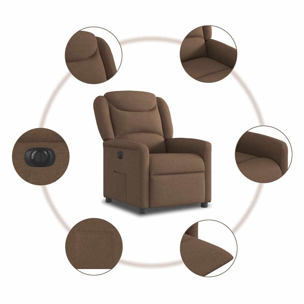 vidaXL Sillón reclinable eléctrico de tela marrón