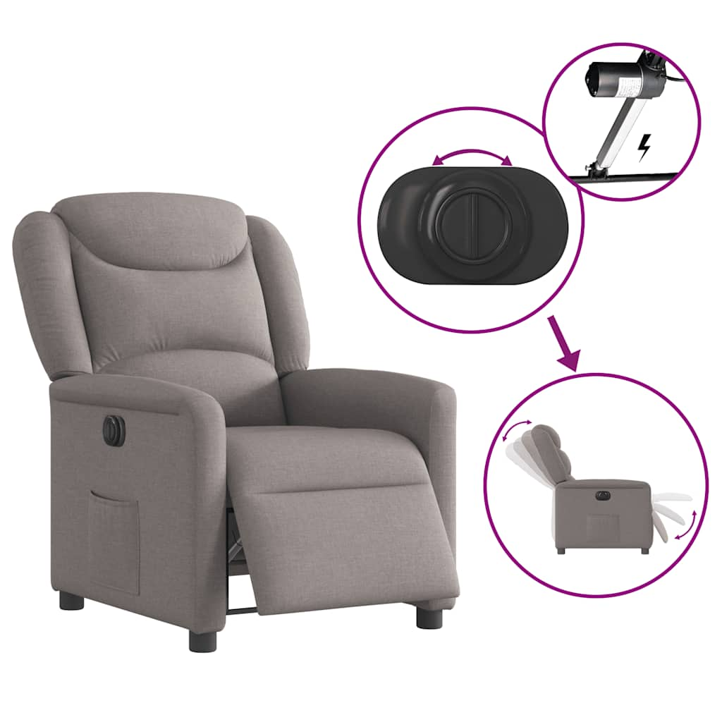 vidaXL Sillón reclinable eléctrico tela gris taupé