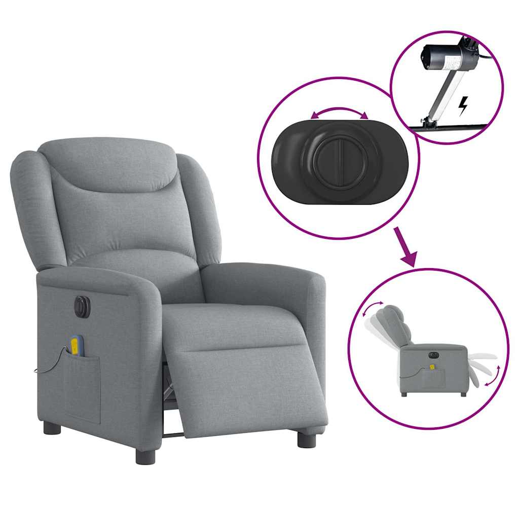 vidaXL Sillón reclinable de masaje eléctrico tela gris claro