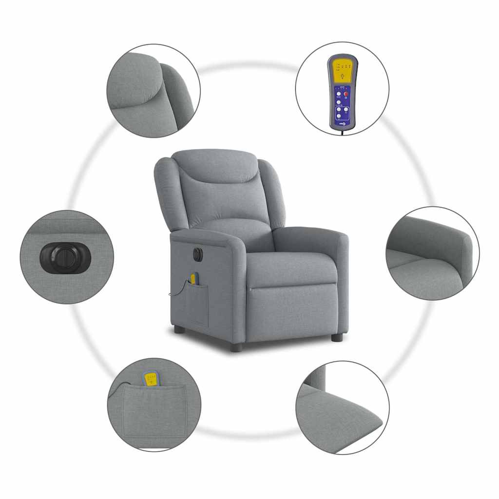 vidaXL Sillón reclinable de masaje eléctrico tela gris claro