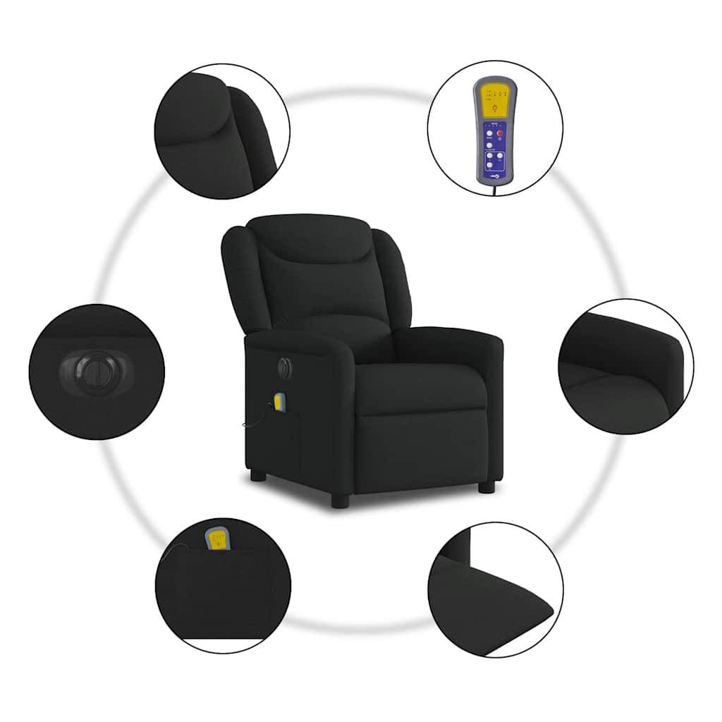 vidaXL Sillón reclinable de masaje eléctrico tela negro