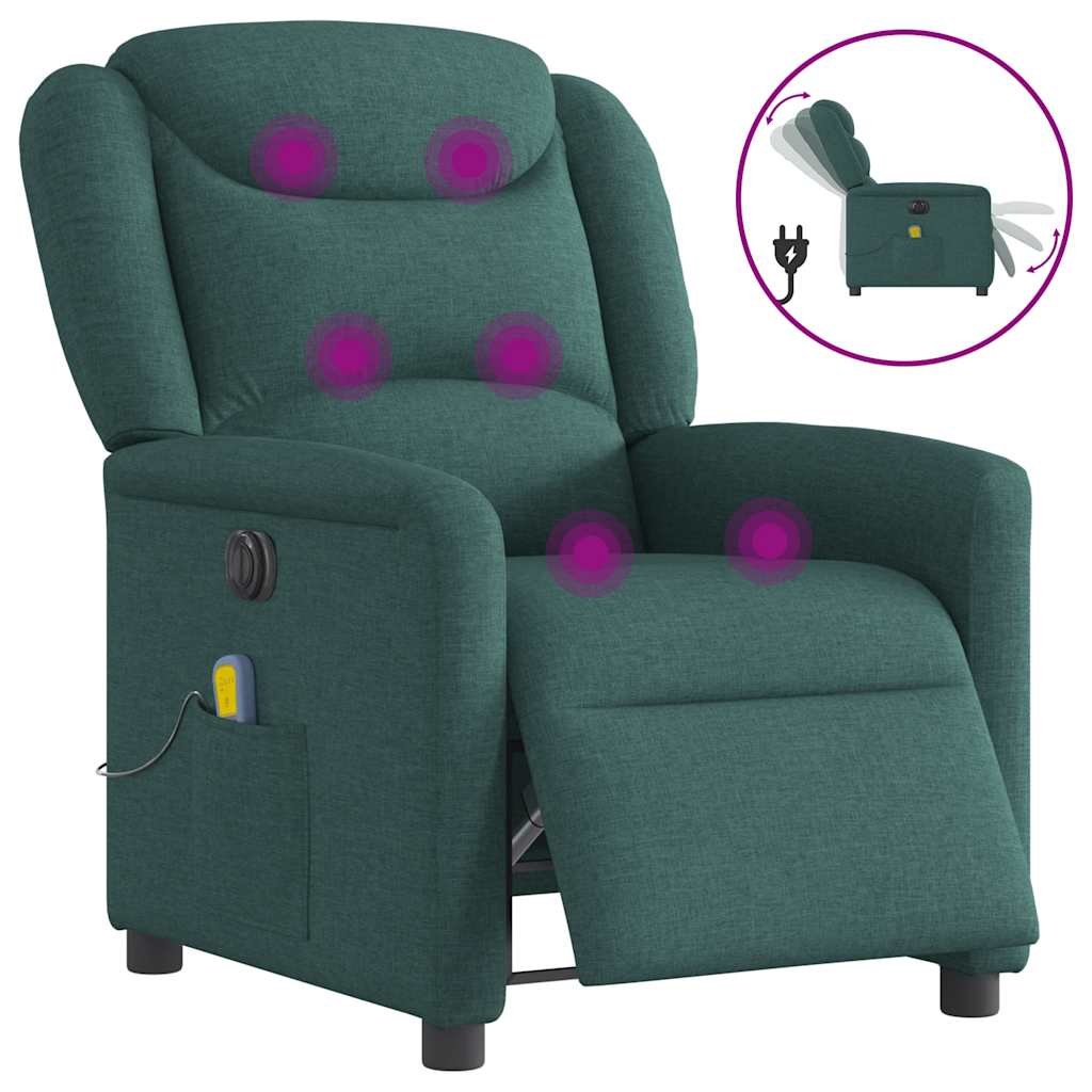 vidaXL Sillón reclinable de masaje eléctrico tela verde oscuro