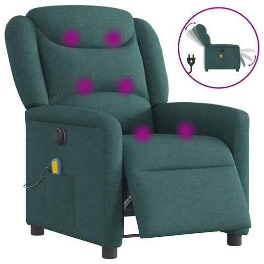 vidaXL Sillón reclinable de masaje eléctrico tela verde oscuro