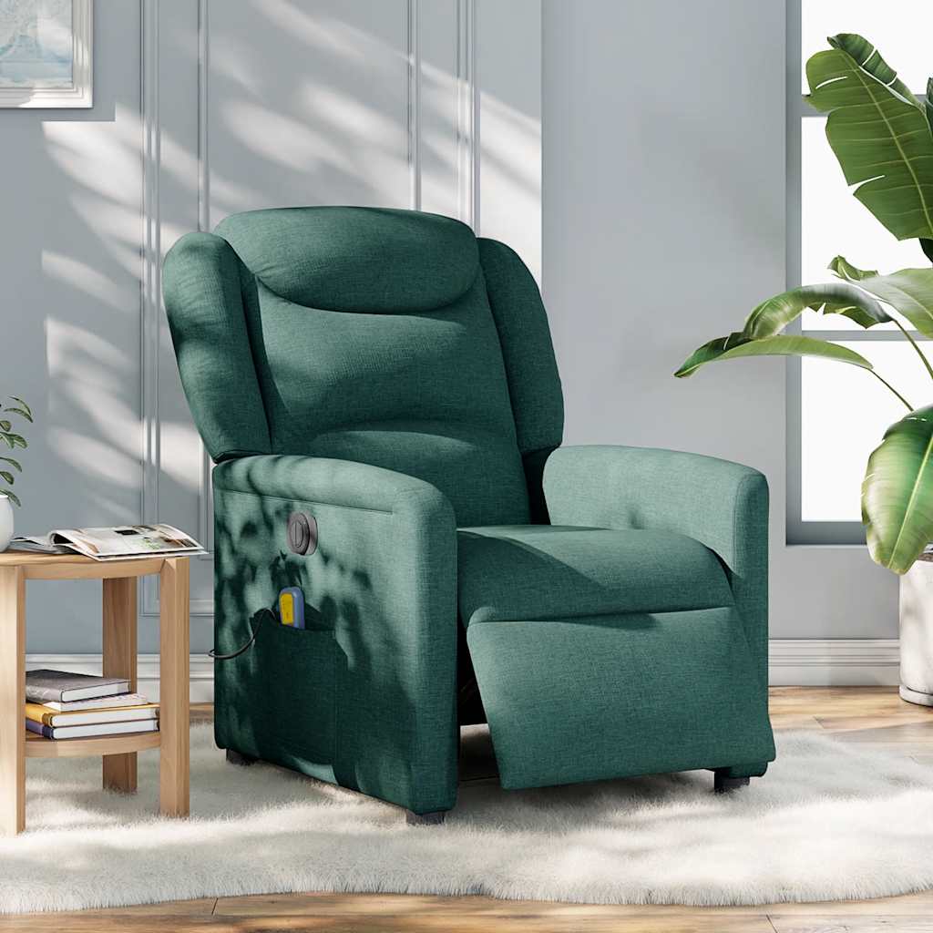 vidaXL Sillón reclinable de masaje eléctrico tela verde oscuro