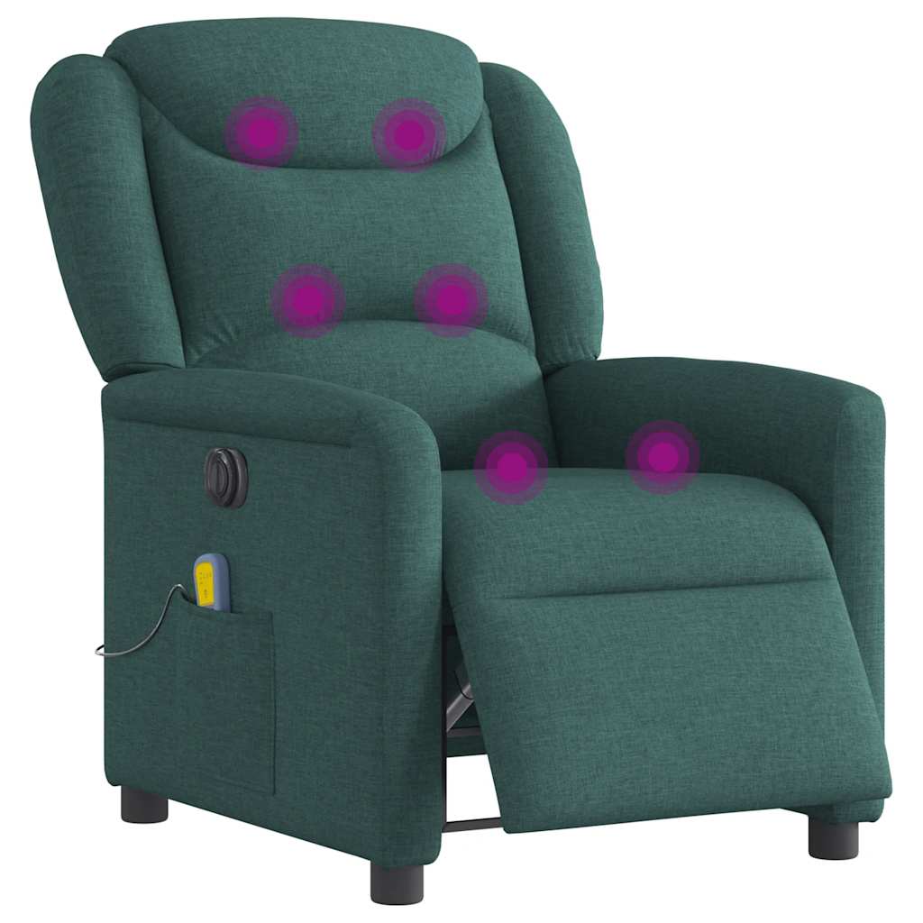 vidaXL Sillón reclinable de masaje eléctrico tela verde oscuro