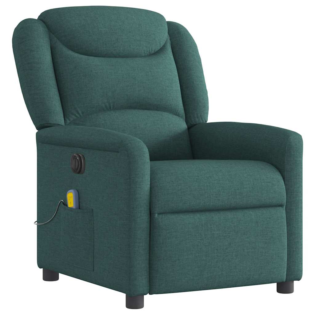 vidaXL Sillón reclinable de masaje eléctrico tela verde oscuro