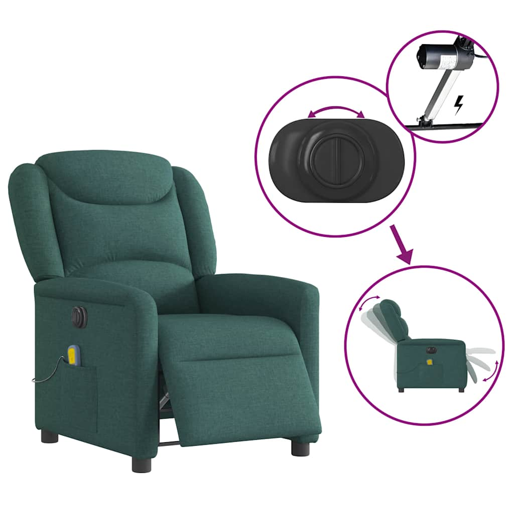 vidaXL Sillón reclinable de masaje eléctrico tela verde oscuro