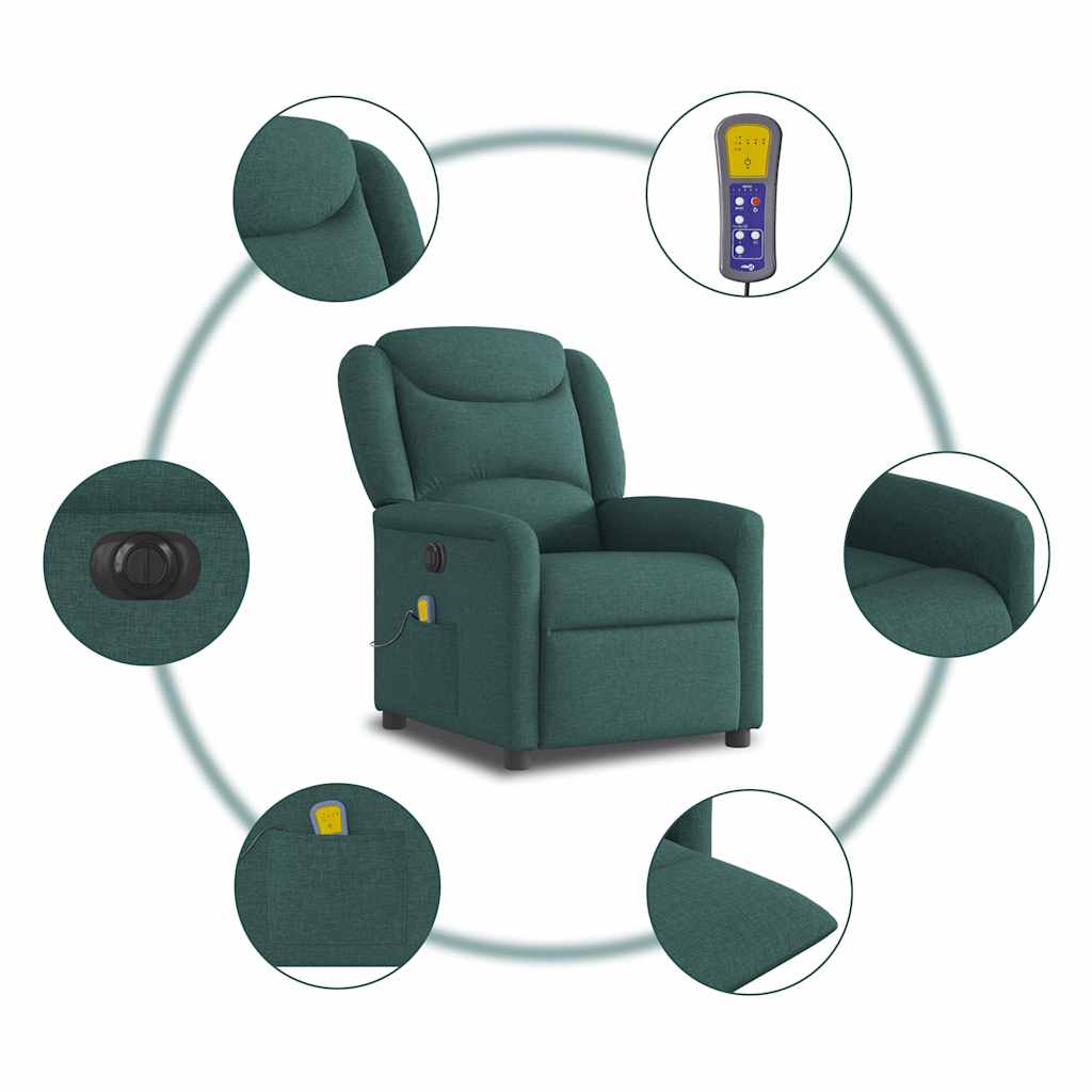 vidaXL Sillón reclinable de masaje eléctrico tela verde oscuro