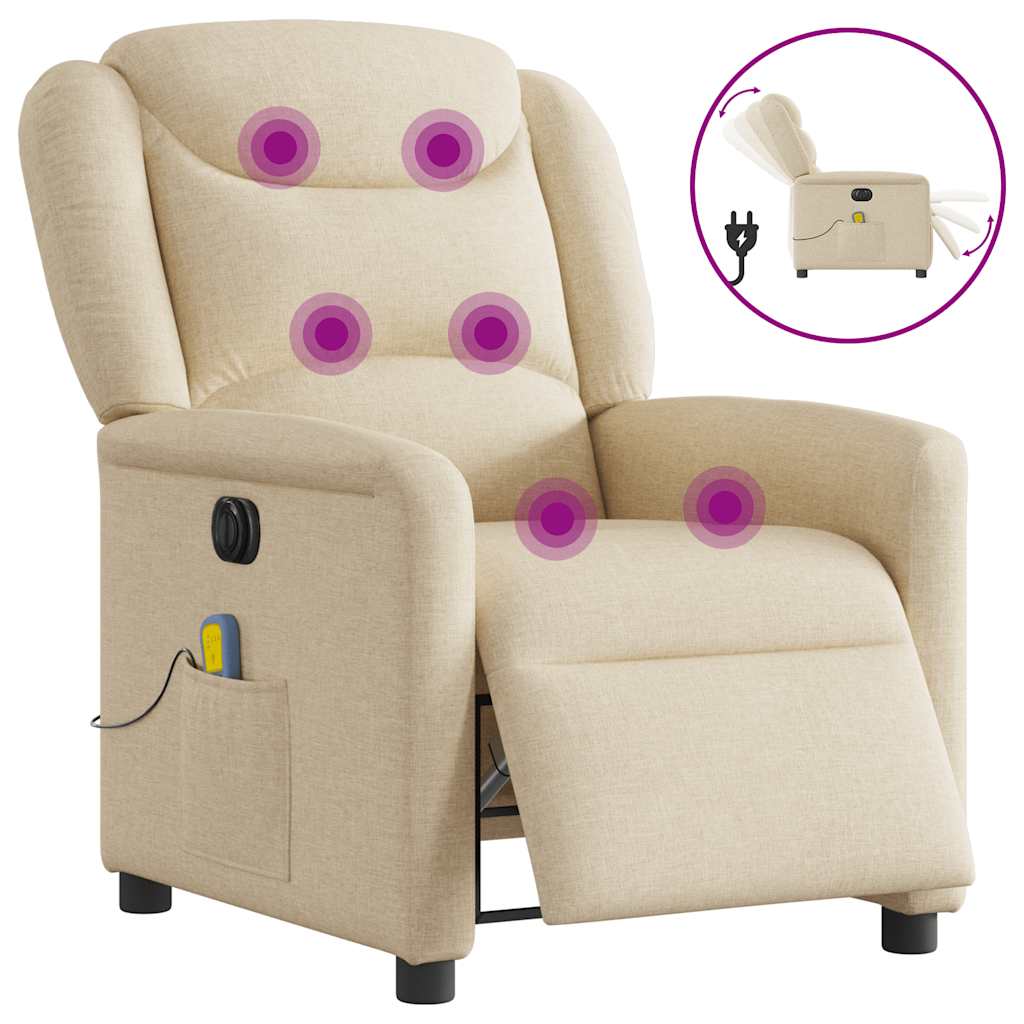 vidaXL Sillón reclinable de masaje eléctrico tela color crema