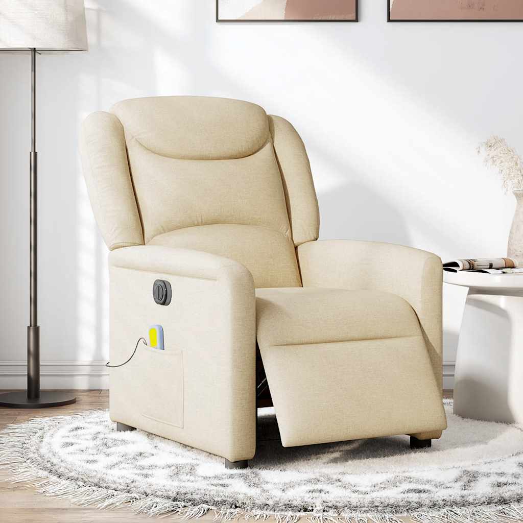 vidaXL Sillón reclinable de masaje eléctrico tela color crema