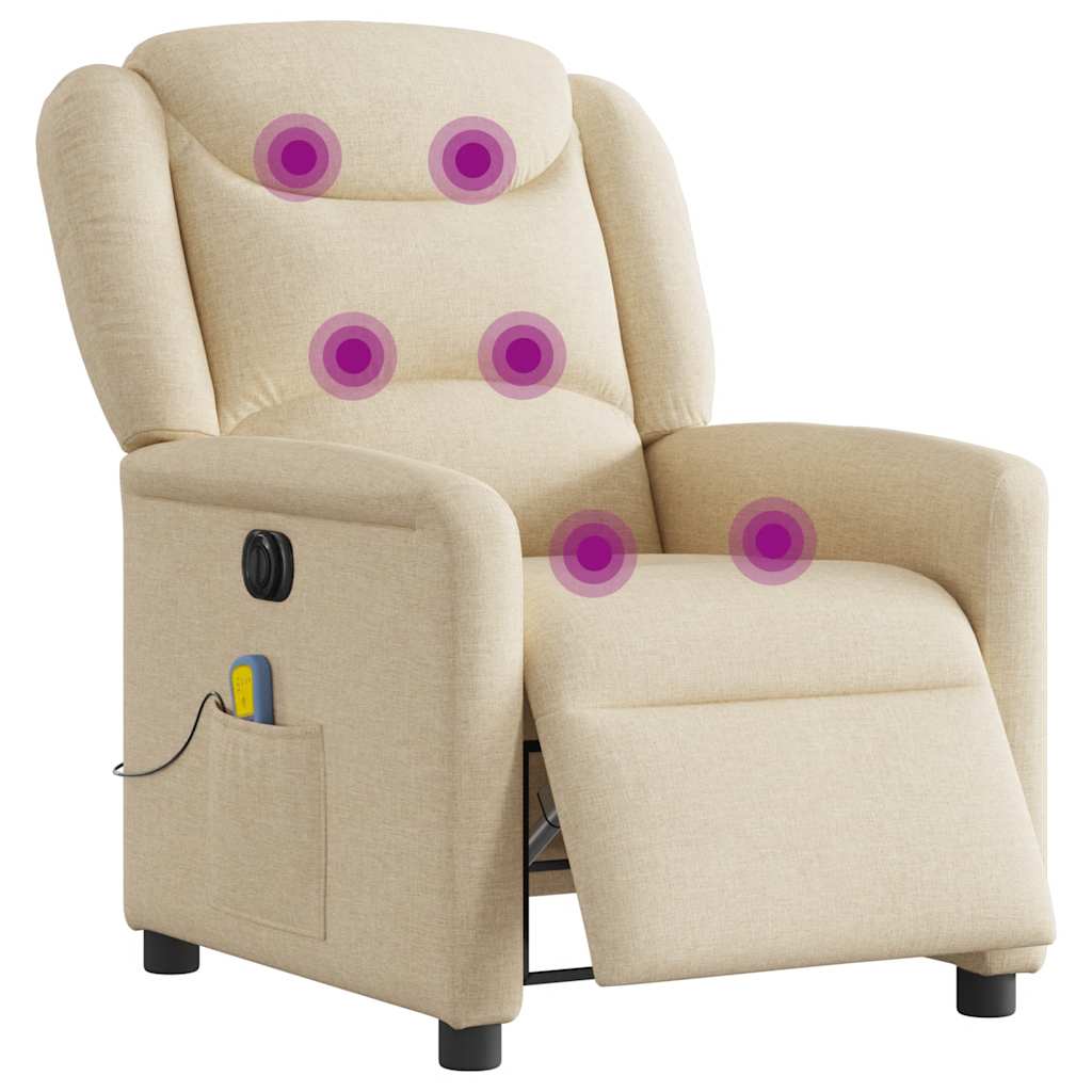 vidaXL Sillón reclinable de masaje eléctrico tela color crema