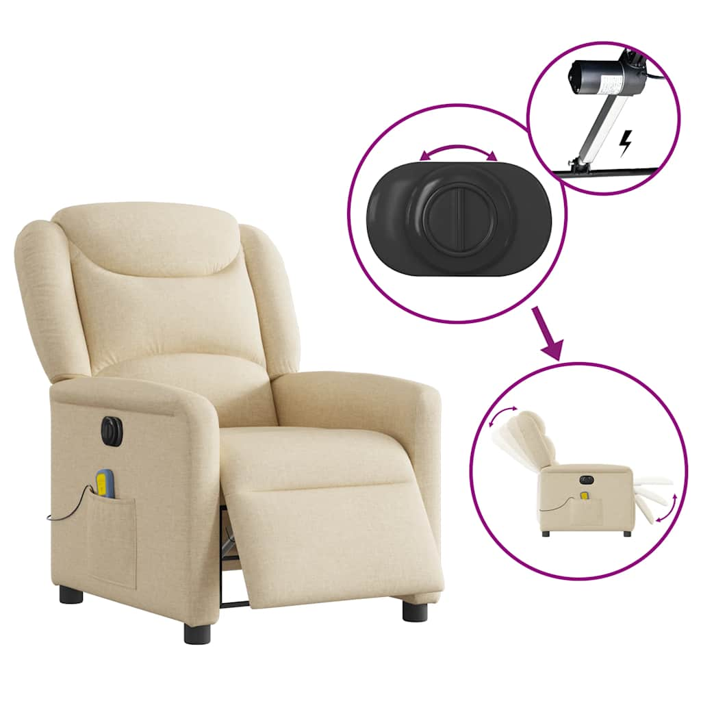 vidaXL Sillón reclinable de masaje eléctrico tela color crema