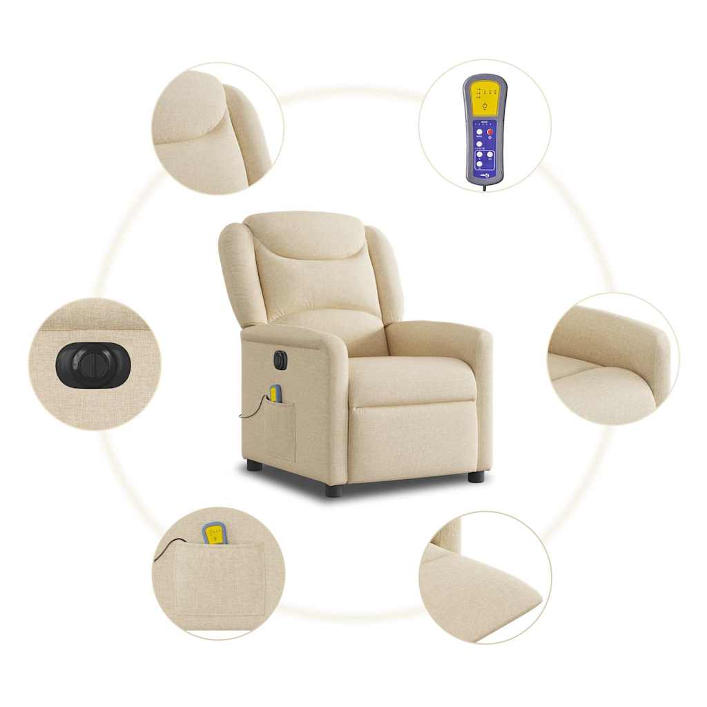 vidaXL Sillón reclinable de masaje eléctrico tela color crema