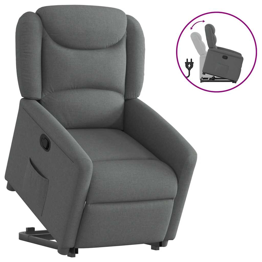 vidaXL Sillón reclinable elevable de tela gris oscuro