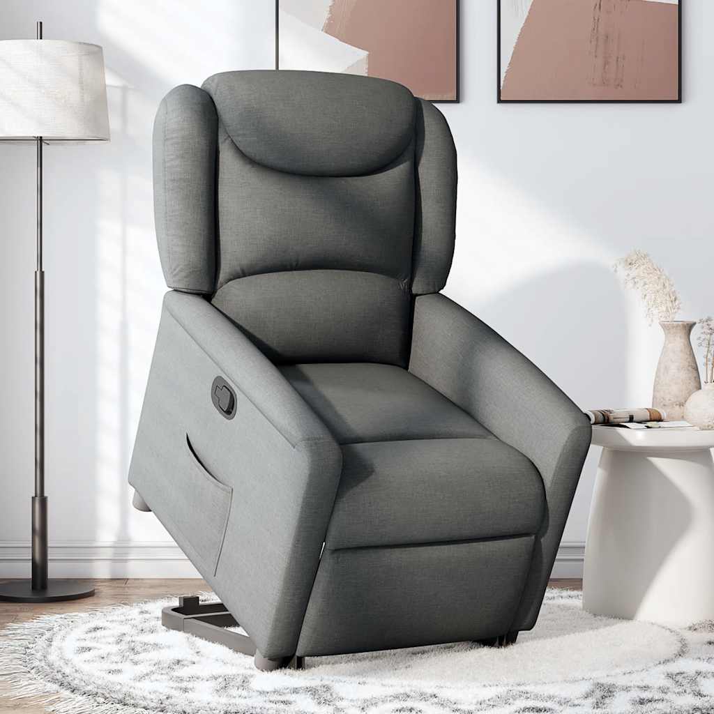 vidaXL Sillón reclinable elevable de tela gris oscuro