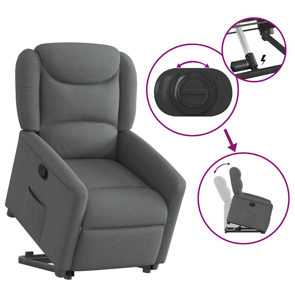 vidaXL Sillón reclinable elevable de tela gris oscuro