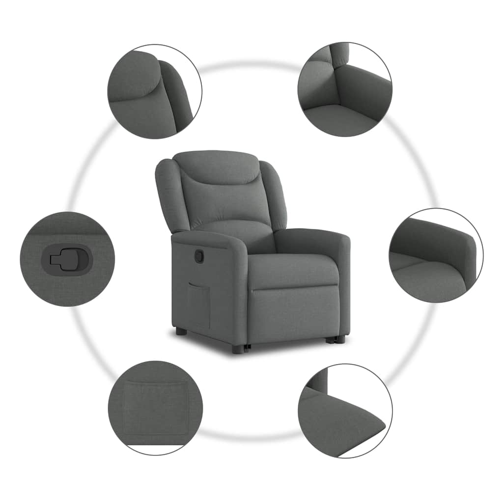 vidaXL Sillón reclinable elevable de tela gris oscuro