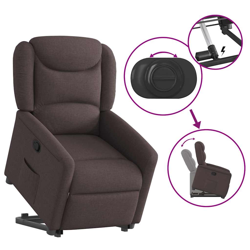 vidaXL Sillón reclinable elevable tela marrón oscuro