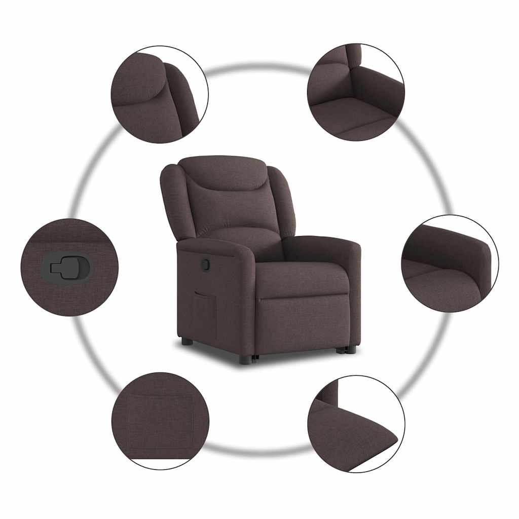 vidaXL Sillón reclinable elevable tela marrón oscuro