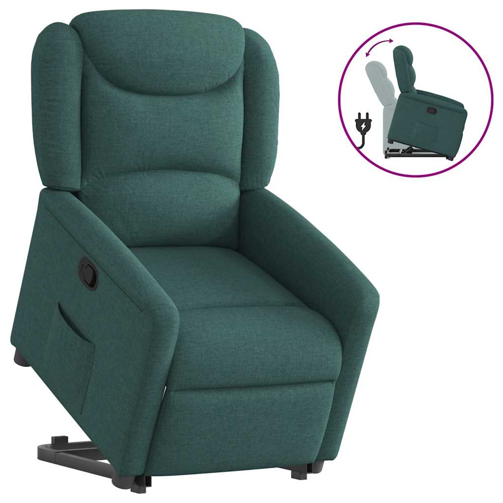 vidaXL Sillón reclinable elevable tela verde oscuro