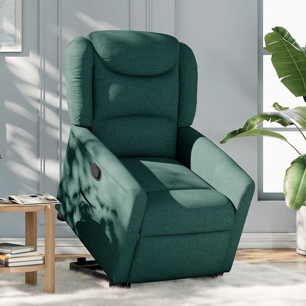 vidaXL Sillón reclinable elevable tela verde oscuro