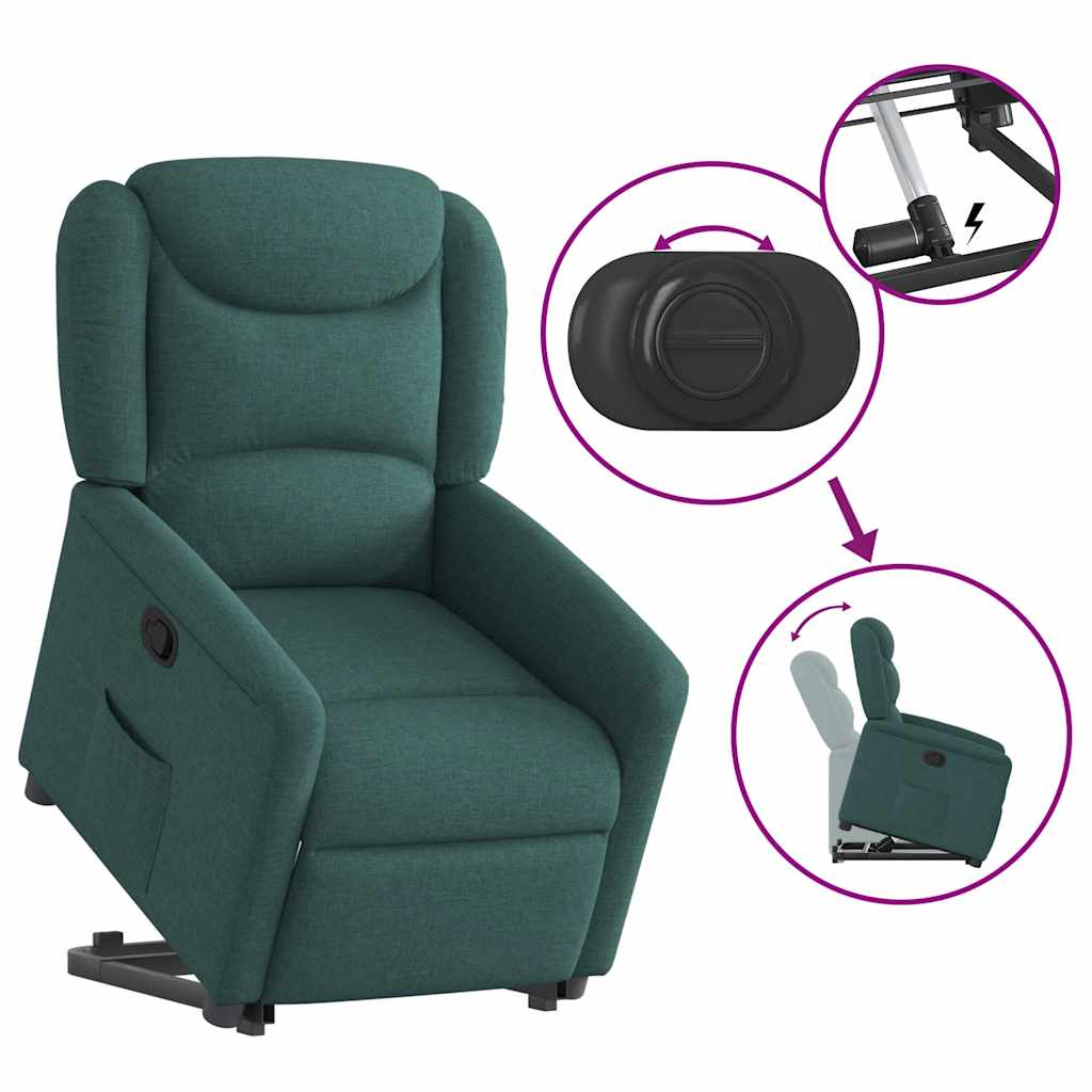 vidaXL Sillón reclinable elevable tela verde oscuro