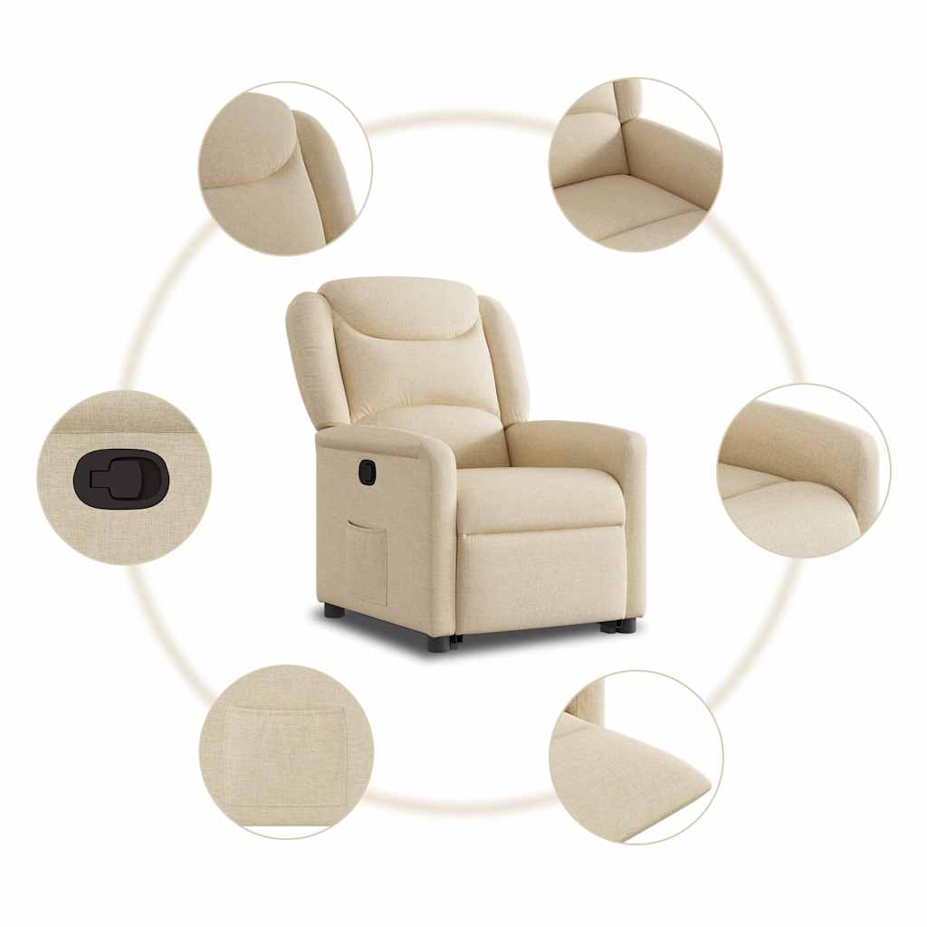 vidaXL Sillón reclinable elevable de tela color crema