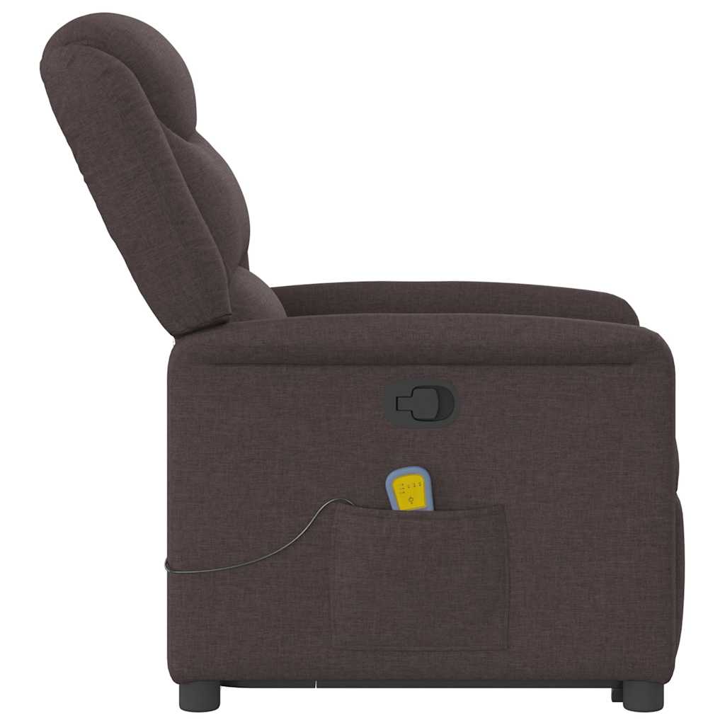 vidaXL Silla de masaje reclinable de pie de tela marrón oscuro