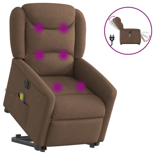 vidaXL Sillón de masaje eléctrico reclinable elevable tela marrón